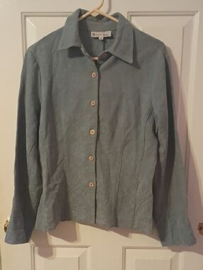 Elliott Lauren Teal Button-Front Collared Shirt Jacket